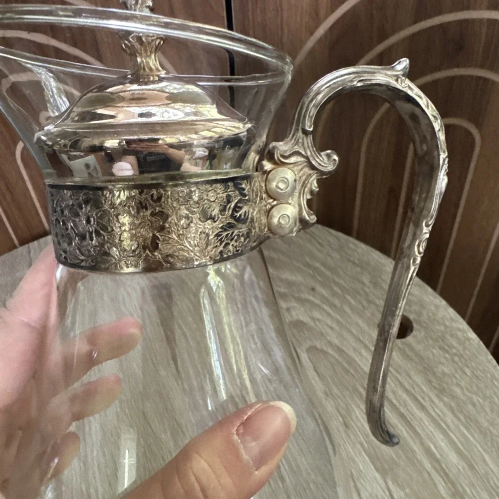 Vintage Silverplated Glass Coffee Tea Carafe Decanter Wine Pitcher 1960s